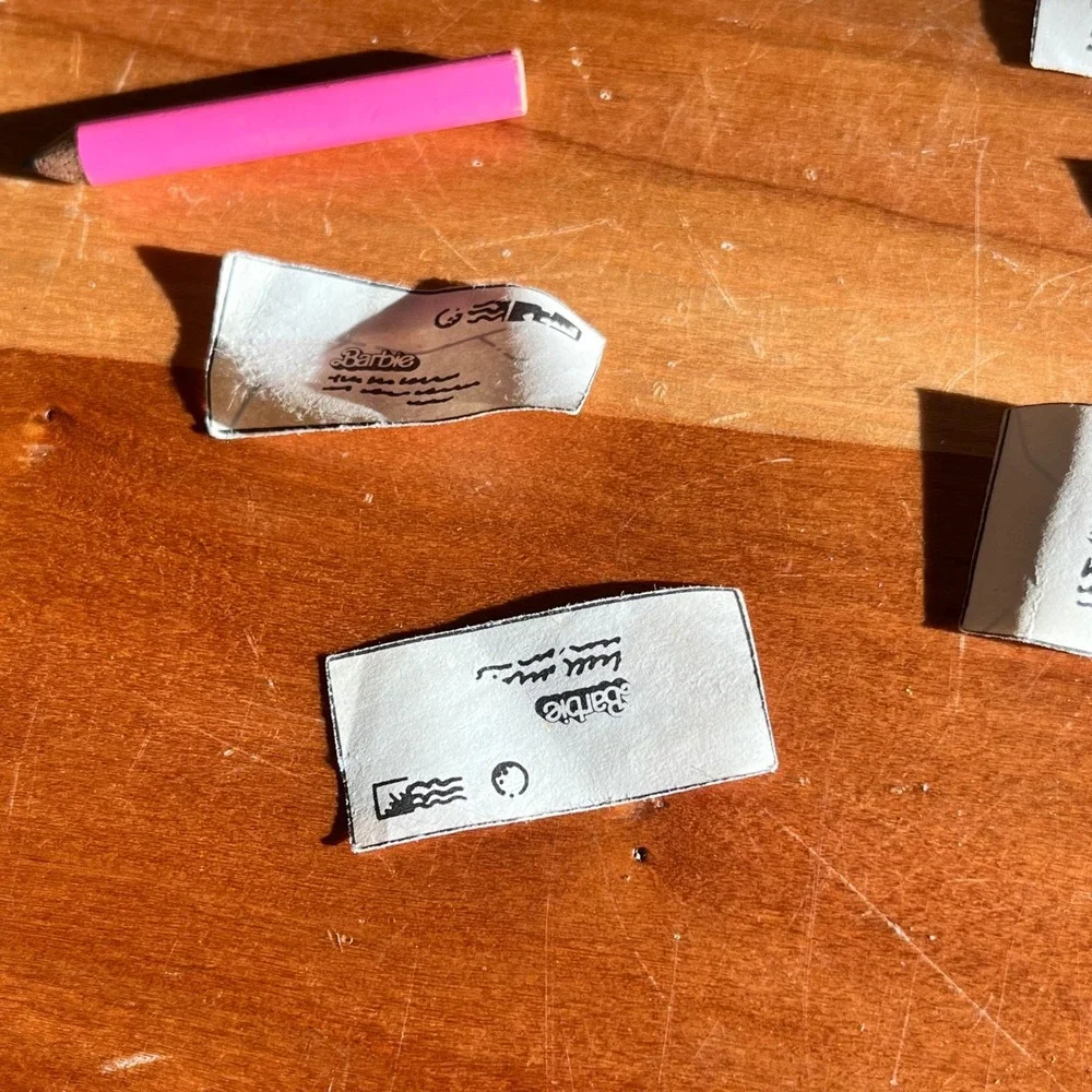 Vintage 80s Barbie Doll Accessories Miniature Mail Envelopes and Pink Pencil Set